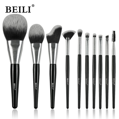 BEILI 10pcs Professional Wholesale Rose Silver Tube Synthetic Hair Vegan Luxury Makeup Brushes Set Contour Blush Brush Set