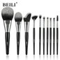 BEILI 10pcs Professional Wholesale Rose Silver Tube Synthetic Hair Vegan Luxury Makeup Brushes Set Contour Blush Brush Set