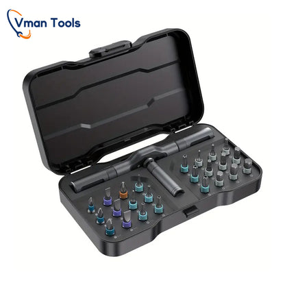 VMAN TOOLS 25in 1 Chrome Vanadium Steel Ratchet Screwdriver Set with Magnetic Tips Multi-Functional Household Repair Tool Kit