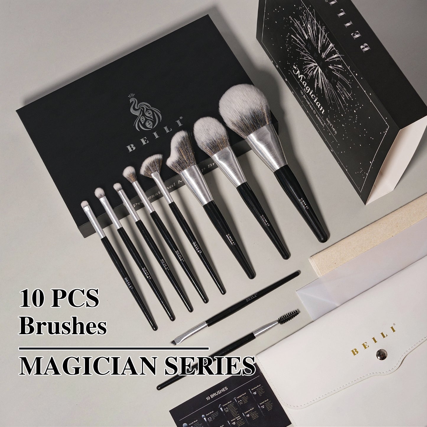 BEILI 10pcs Professional Wholesale Rose Silver Tube Synthetic Hair Vegan Luxury Makeup Brushes Set Contour Blush Brush Set
