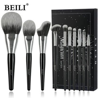 BEILI 10pcs Professional Wholesale Rose Silver Tube Synthetic Hair Vegan Luxury Makeup Brushes Set Contour Blush Brush Set